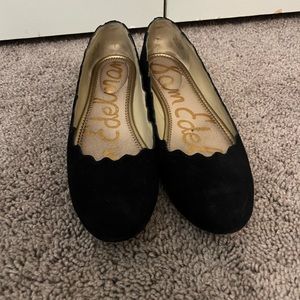 Black Suede Scalloped Sam Edelman Francis Ballet Flat